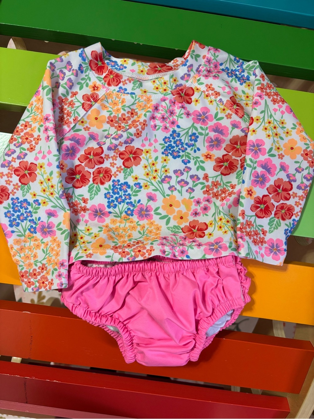 wonder nation Floral Long-Sleeve Rashguard Set - Pink & Multicolor